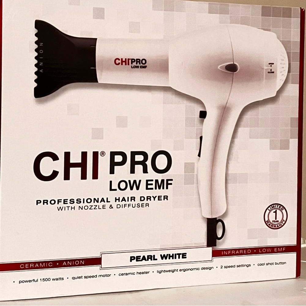 CHI Pro Low EMF Professional Hair Dryer - Pearl White
